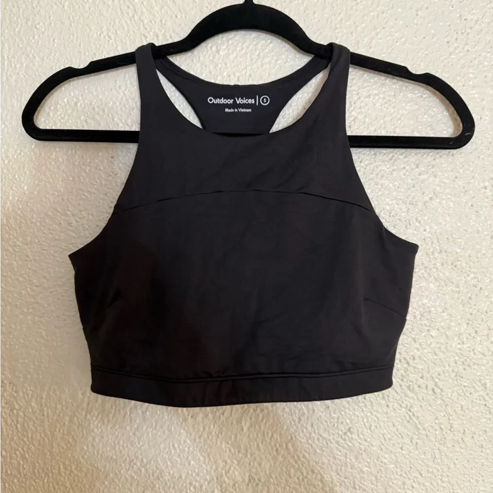 Outdoor Voices black TechSweat High Neck Crop Top Sports Bra Size small